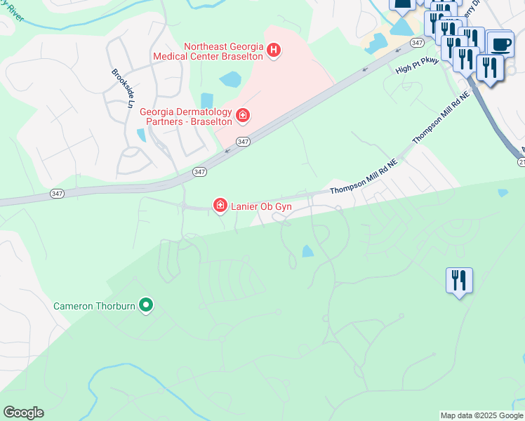 map of restaurants, bars, coffee shops, grocery stores, and more near 2785 Shumard Oak Drive in Braselton