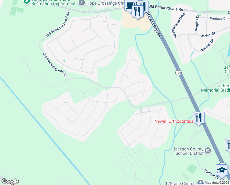 map of restaurants, bars, coffee shops, grocery stores, and more near 1670 Oconee Point in Jefferson