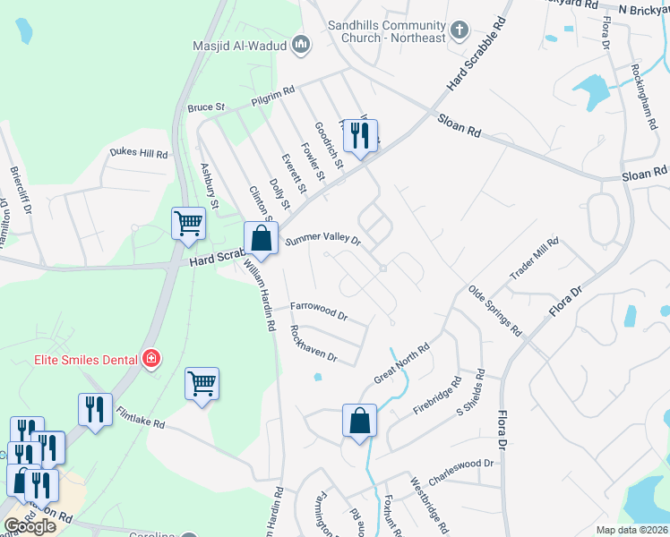map of restaurants, bars, coffee shops, grocery stores, and more near 220 Summer Park Road in Columbia