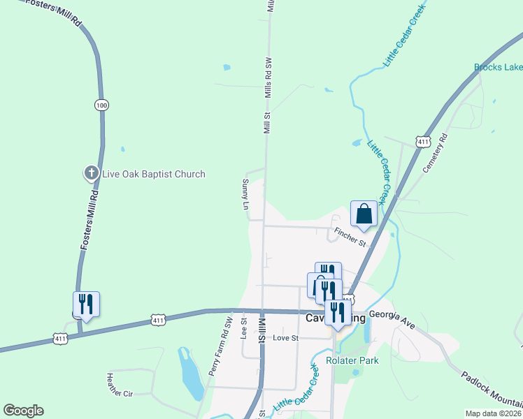 map of restaurants, bars, coffee shops, grocery stores, and more near 55 Mill Street in Cave Spring