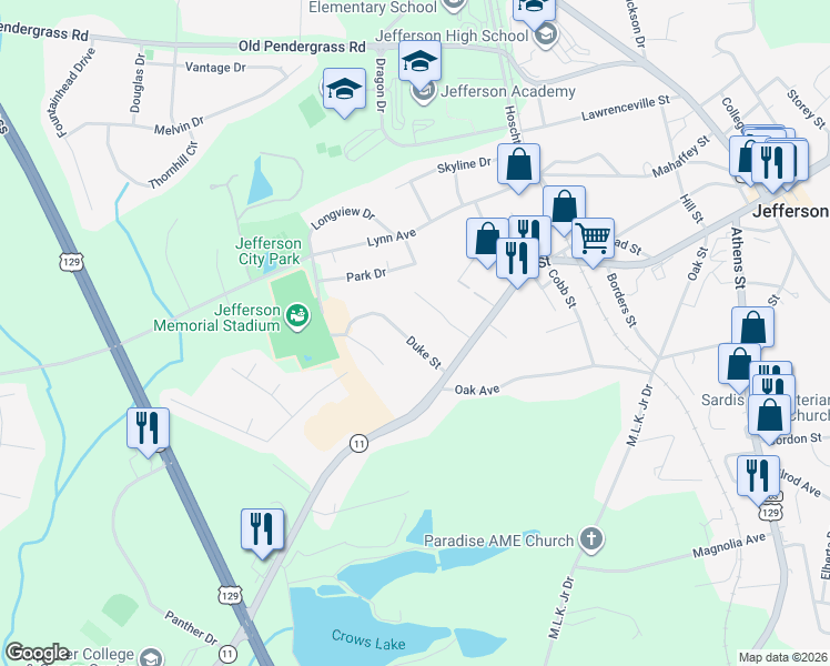 map of restaurants, bars, coffee shops, grocery stores, and more near 137 Duke Street in Jefferson