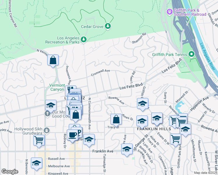 map of restaurants, bars, coffee shops, grocery stores, and more near 4141 Los Feliz Boulevard in Los Angeles