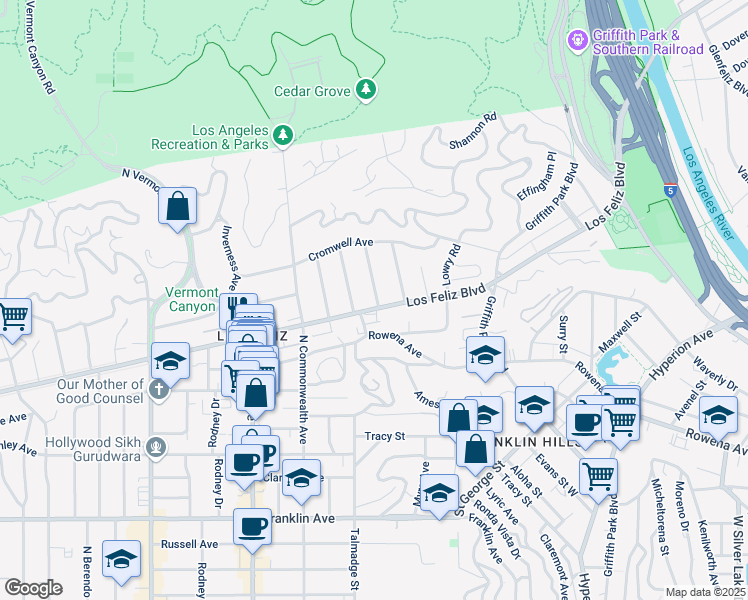 map of restaurants, bars, coffee shops, grocery stores, and more near 4141 Los Feliz Boulevard in Los Angeles