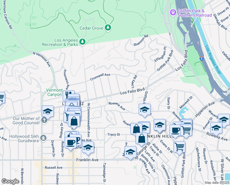 map of restaurants, bars, coffee shops, grocery stores, and more near in Los Angeles