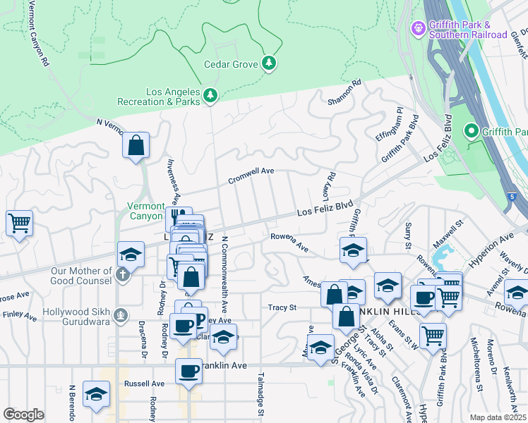 map of restaurants, bars, coffee shops, grocery stores, and more near 4141 Los Feliz Boulevard in Los Angeles