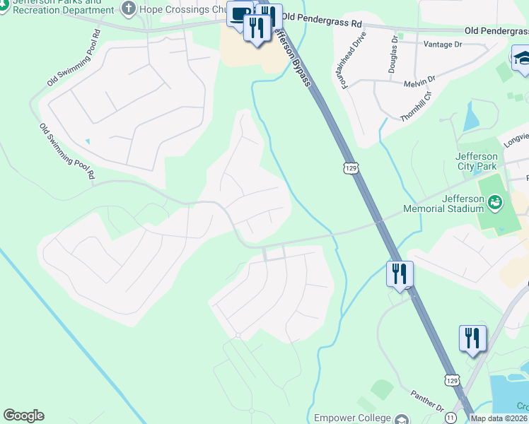 map of restaurants, bars, coffee shops, grocery stores, and more near 116 Jeffco Drive in Jefferson