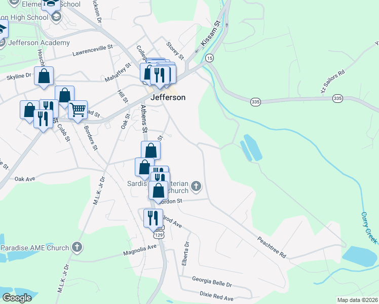 map of restaurants, bars, coffee shops, grocery stores, and more near 306 Gordon Street in Jefferson