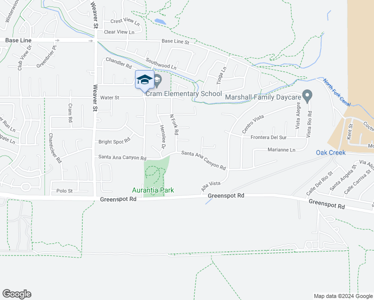 map of restaurants, bars, coffee shops, grocery stores, and more near 29868 Santa Ana Canyon Road in Highland