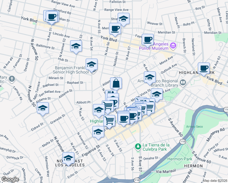 map of restaurants, bars, coffee shops, grocery stores, and more near 5639 Ash Street in Los Angeles