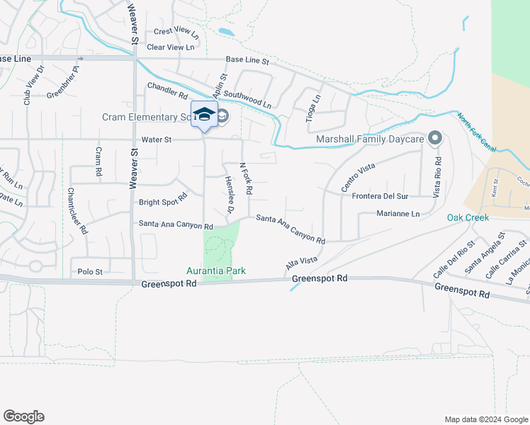 map of restaurants, bars, coffee shops, grocery stores, and more near 29868 Santa Ana Canyon Road in Highland