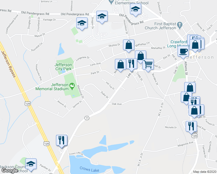 map of restaurants, bars, coffee shops, grocery stores, and more near 67 Hill Top Drive in Jefferson