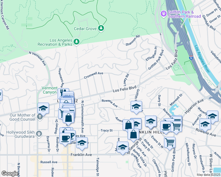 map of restaurants, bars, coffee shops, grocery stores, and more near in Los Angeles