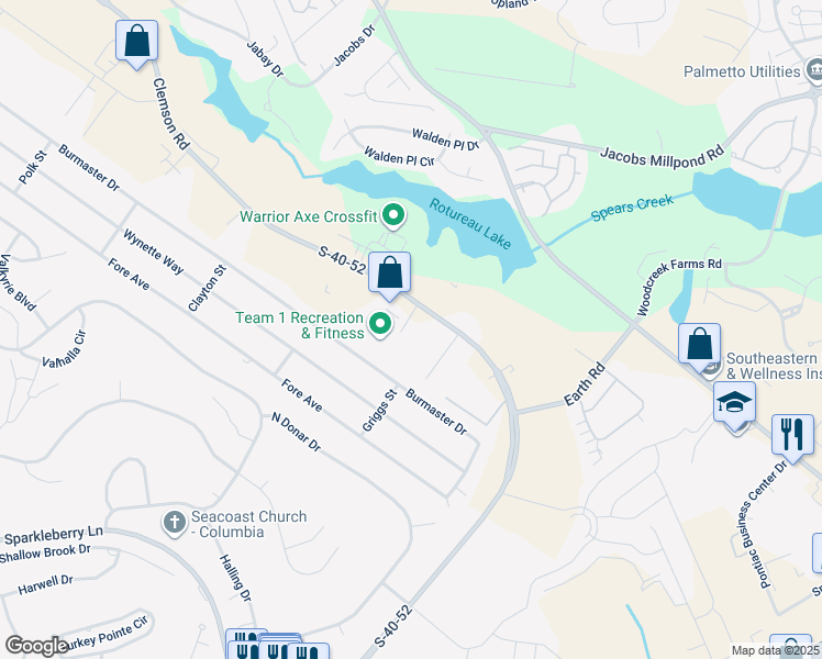 map of restaurants, bars, coffee shops, grocery stores, and more near 537 Clemson Road in Columbia