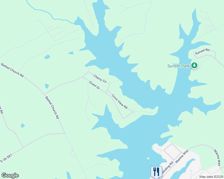 map of restaurants, bars, coffee shops, grocery stores, and more near 260 Cove View Road in Prosperity
