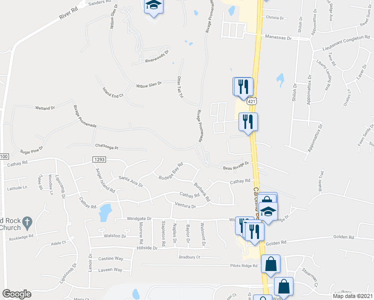 map of restaurants, bars, coffee shops, grocery stores, and more near 649 Rivage Promenade in Wilmington