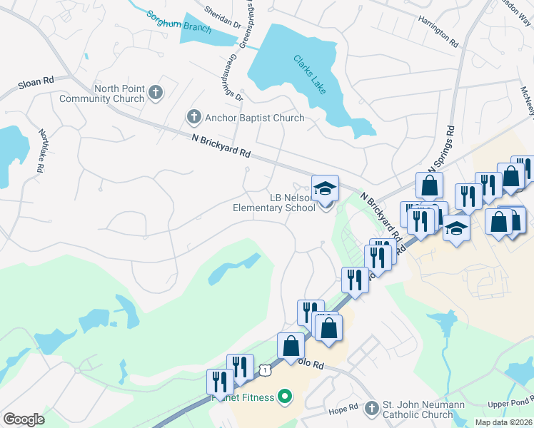 map of restaurants, bars, coffee shops, grocery stores, and more near 2414 Bermuda Hills Road in Columbia