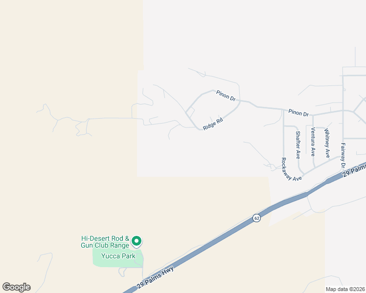 map of restaurants, bars, coffee shops, grocery stores, and more near 53791 Ridge Road in Yucca Valley