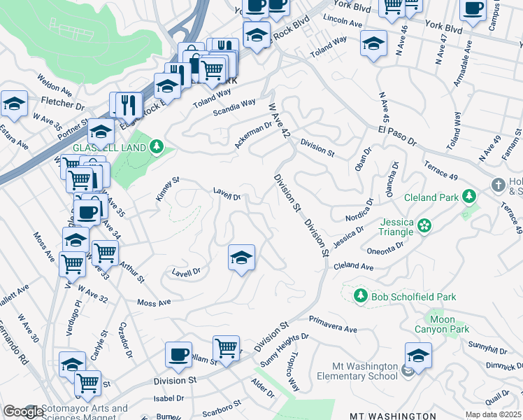 map of restaurants, bars, coffee shops, grocery stores, and more near 3866 Cazador Street in Los Angeles