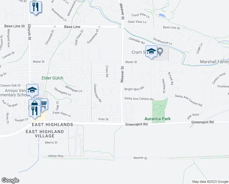 map of restaurants, bars, coffee shops, grocery stores, and more near 29456 Highland Grove Lane in Highland