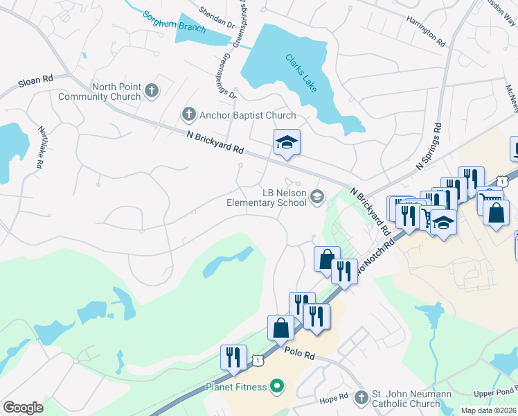 map of restaurants, bars, coffee shops, grocery stores, and more near 2414 Bermuda Hills Road in Columbia