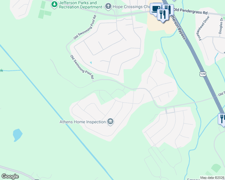 map of restaurants, bars, coffee shops, grocery stores, and more near 1405 River Mist Circle in Jefferson
