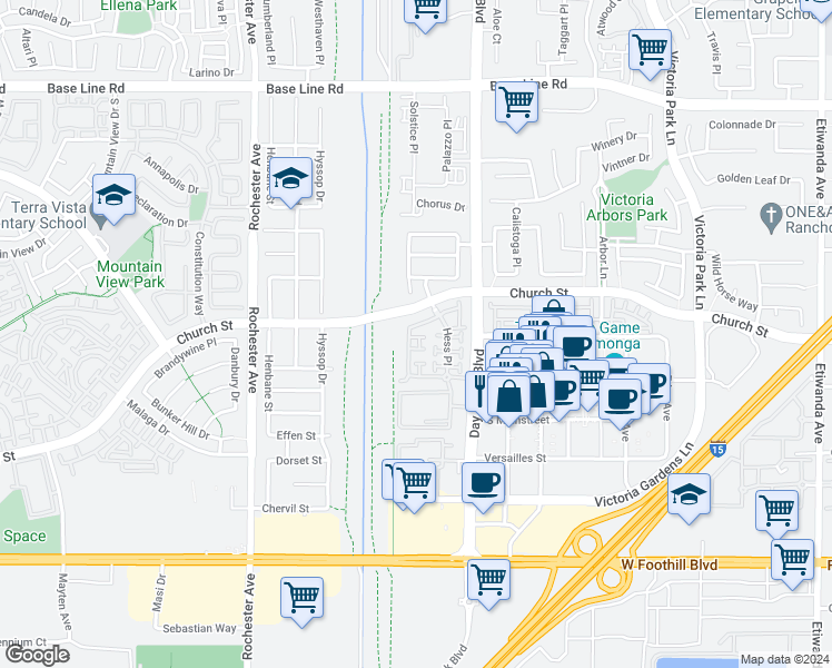 map of restaurants, bars, coffee shops, grocery stores, and more near in San Bernardino County
