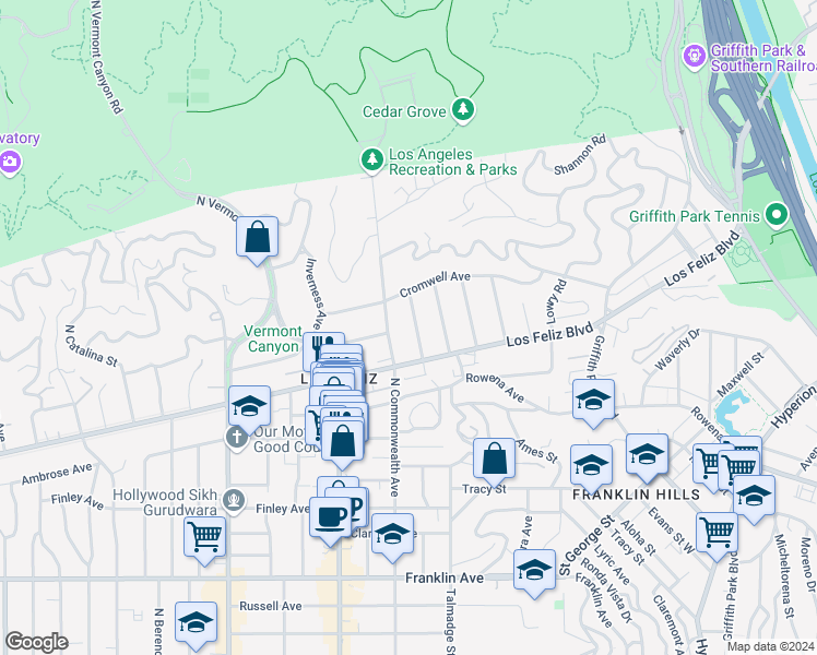 map of restaurants, bars, coffee shops, grocery stores, and more near 2305 Observatory Avenue in Los Angeles