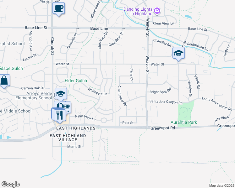 map of restaurants, bars, coffee shops, grocery stores, and more near 7712 Chanticleer Road in Highland