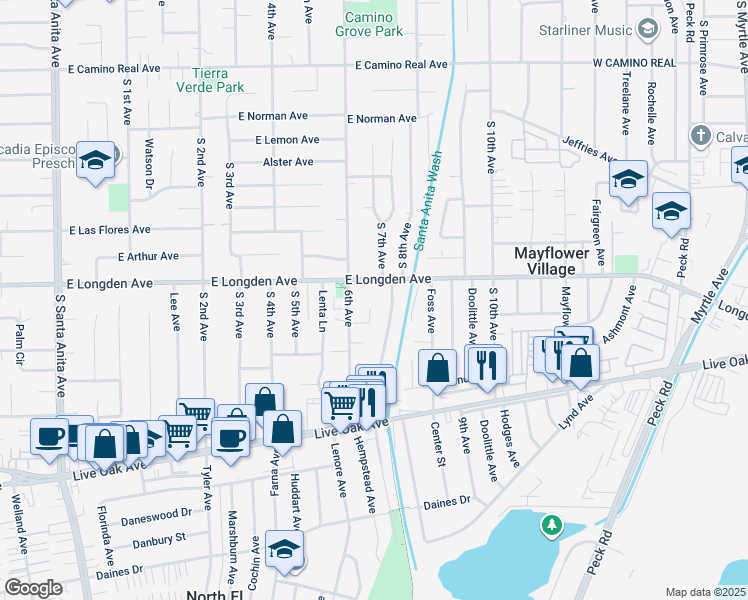 map of restaurants, bars, coffee shops, grocery stores, and more near 2235 South 8th Avenue in Arcadia