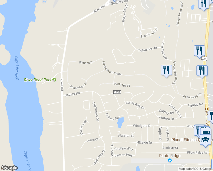 map of restaurants, bars, coffee shops, grocery stores, and more near 330 Chattooga Place in Wilmington