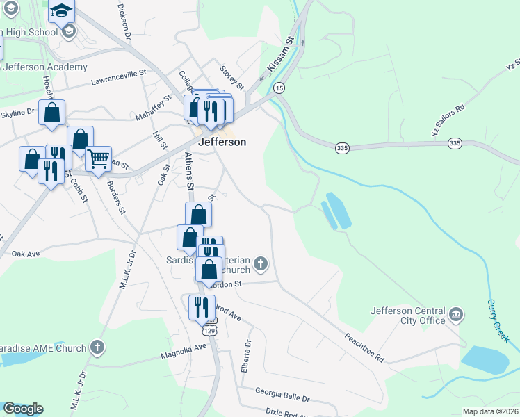 map of restaurants, bars, coffee shops, grocery stores, and more near 358 Gordon Street in Jefferson