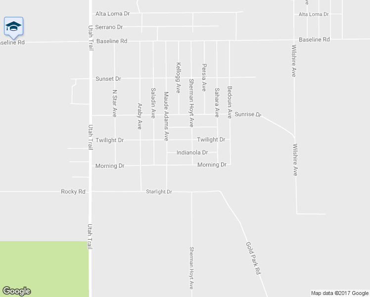 map of restaurants, bars, coffee shops, grocery stores, and more near 74874 Indianola Drive in Twentynine Palms