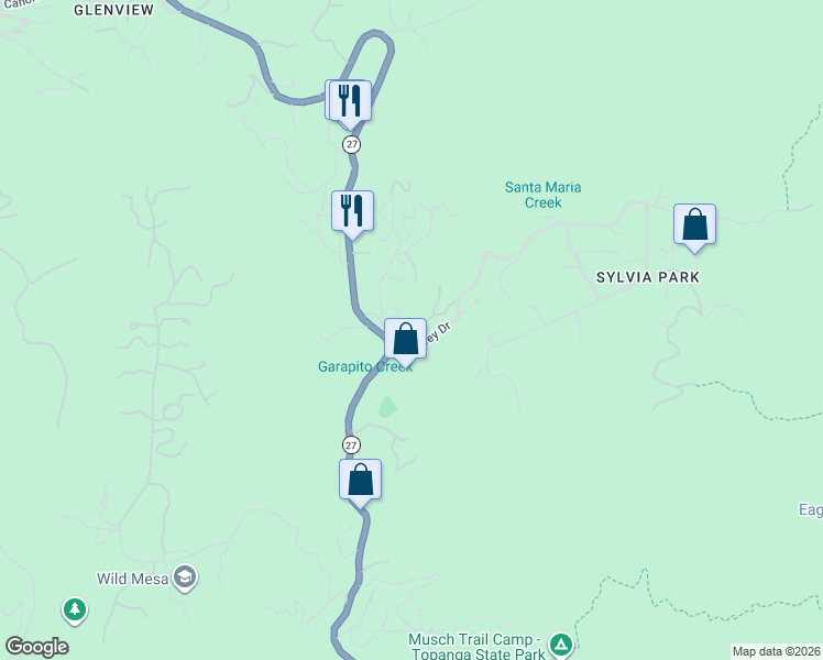 map of restaurants, bars, coffee shops, grocery stores, and more near 20960 Cheney Drive in Topanga
