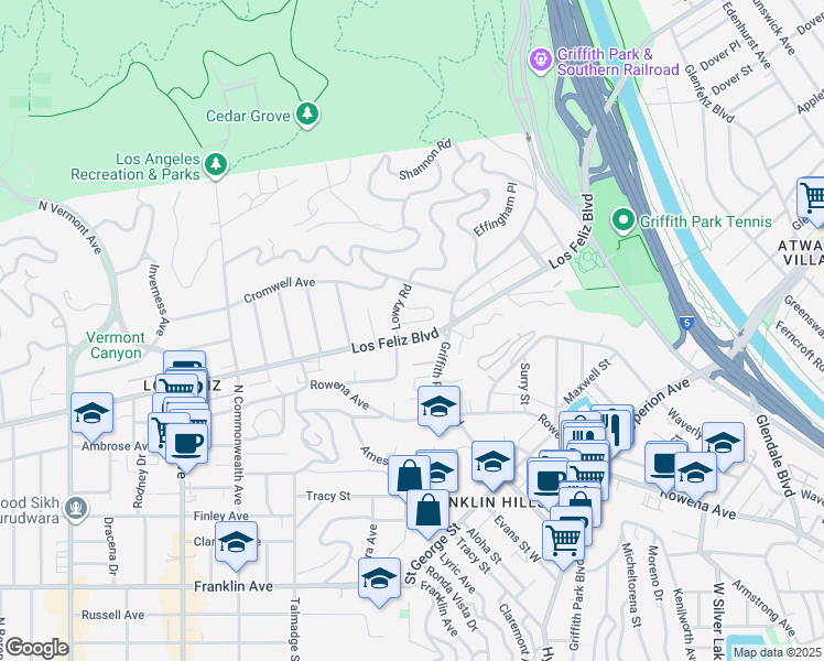map of restaurants, bars, coffee shops, grocery stores, and more near 3930 Los Feliz Boulevard in Los Angeles