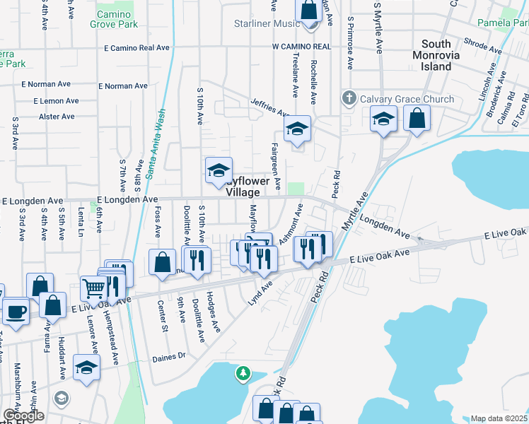map of restaurants, bars, coffee shops, grocery stores, and more near 2823 Fairgreen Avenue in Arcadia
