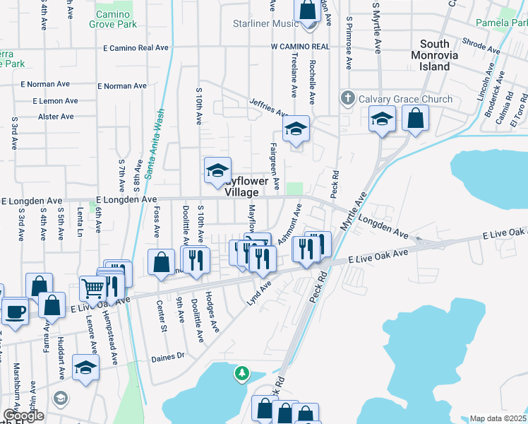 map of restaurants, bars, coffee shops, grocery stores, and more near 2823 Fairgreen Avenue in Arcadia