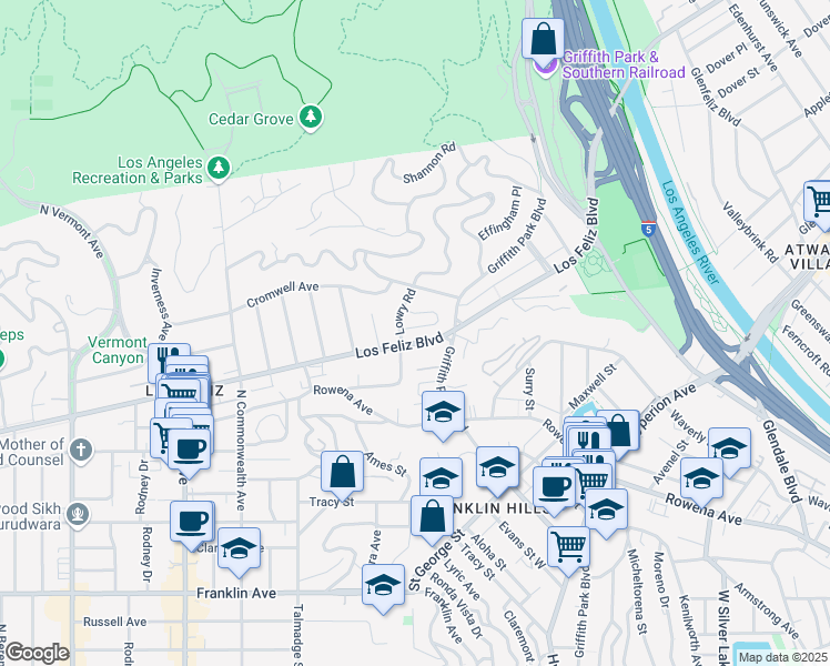 map of restaurants, bars, coffee shops, grocery stores, and more near 3949 Los Feliz Boulevard in Los Angeles