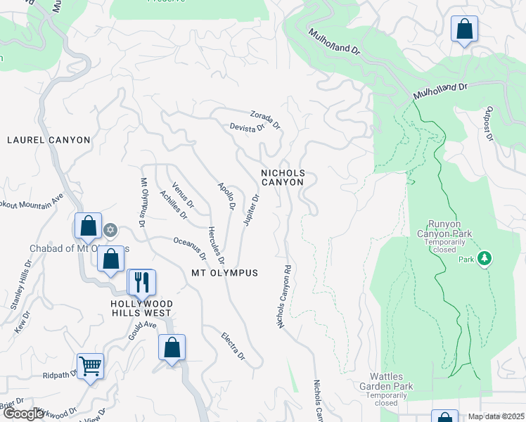 map of restaurants, bars, coffee shops, grocery stores, and more near 2436 Jupiter Drive in Los Angeles