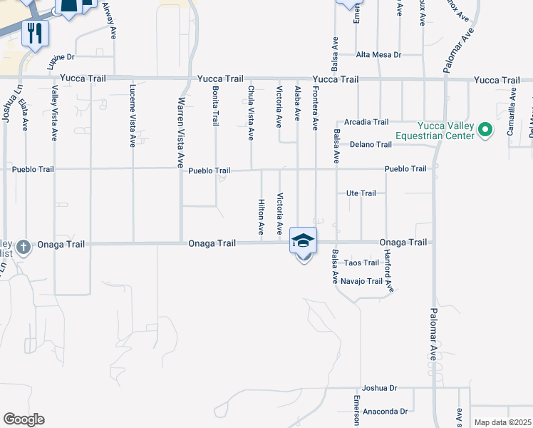 map of restaurants, bars, coffee shops, grocery stores, and more near 7625 Hilton Avenue in Yucca Valley