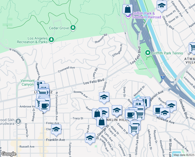 map of restaurants, bars, coffee shops, grocery stores, and more near 3364 Ley Drive in Los Angeles