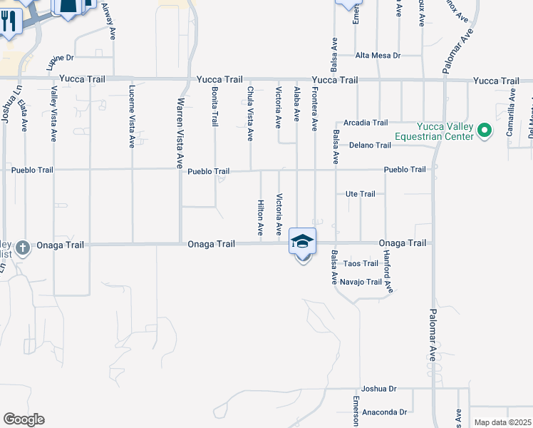 map of restaurants, bars, coffee shops, grocery stores, and more near 7625 Hilton Avenue in Yucca Valley