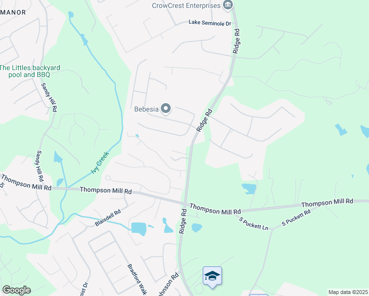 map of restaurants, bars, coffee shops, grocery stores, and more near 3898 Ridge Road in Buford