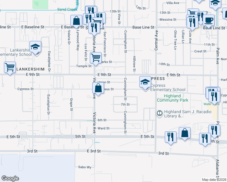 map of restaurants, bars, coffee shops, grocery stores, and more near 26617 Union Street in Highland