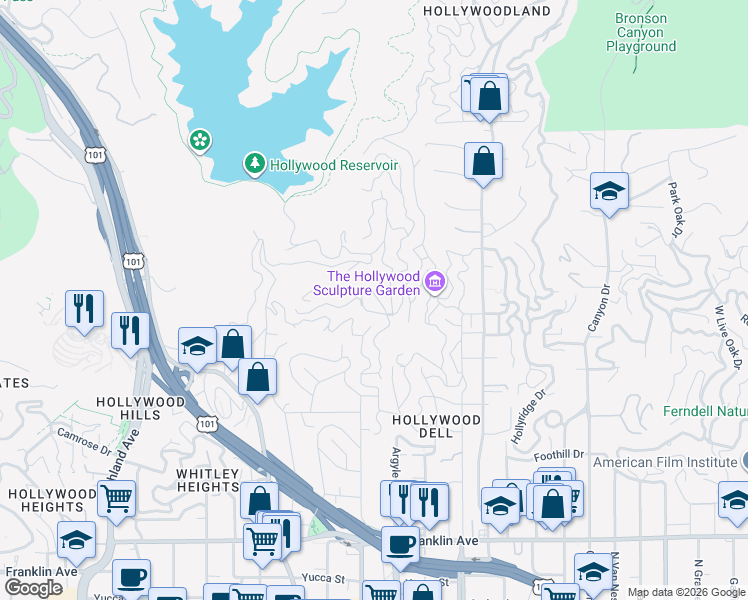 map of restaurants, bars, coffee shops, grocery stores, and more near 631 Grape Place in Los Angeles