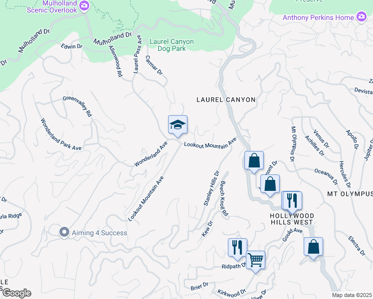 map of restaurants, bars, coffee shops, grocery stores, and more near 2435 Horse Shoe Canyon Road in Los Angeles