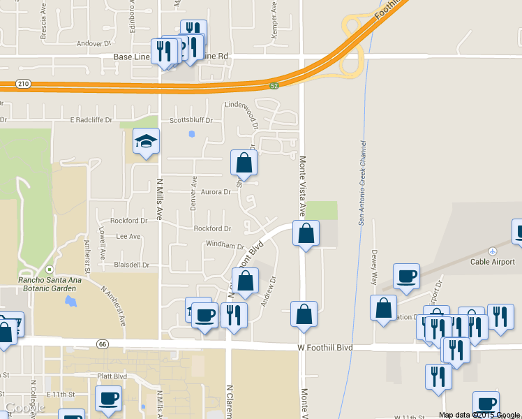map of restaurants, bars, coffee shops, grocery stores, and more near 1666 Albany Court in Claremont
