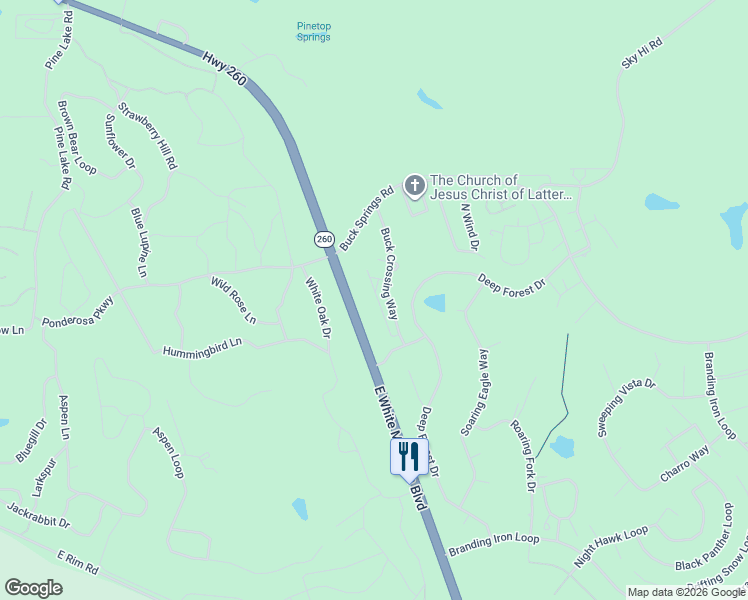 map of restaurants, bars, coffee shops, grocery stores, and more near 2892 Timber Line Road in Pinetop-Lakeside