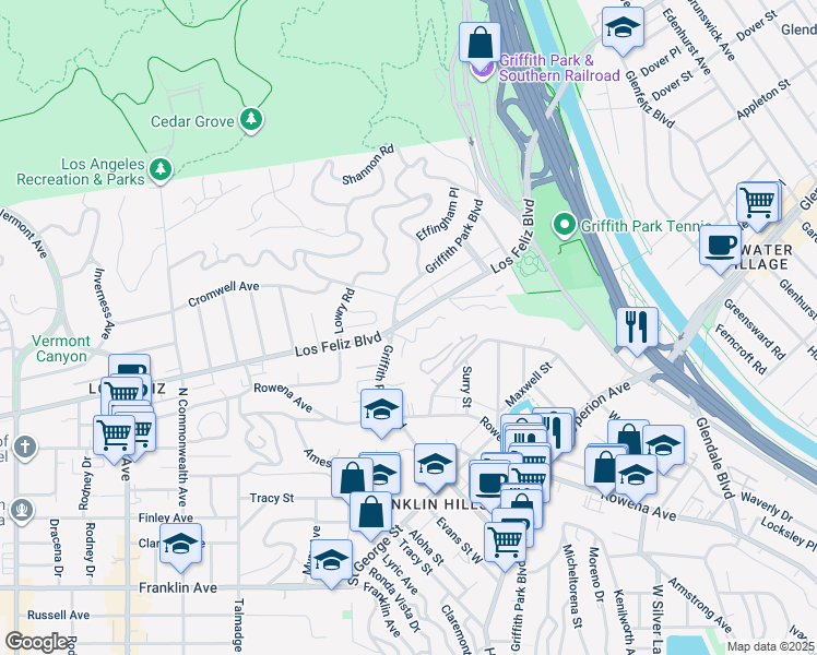 map of restaurants, bars, coffee shops, grocery stores, and more near in Los Angeles