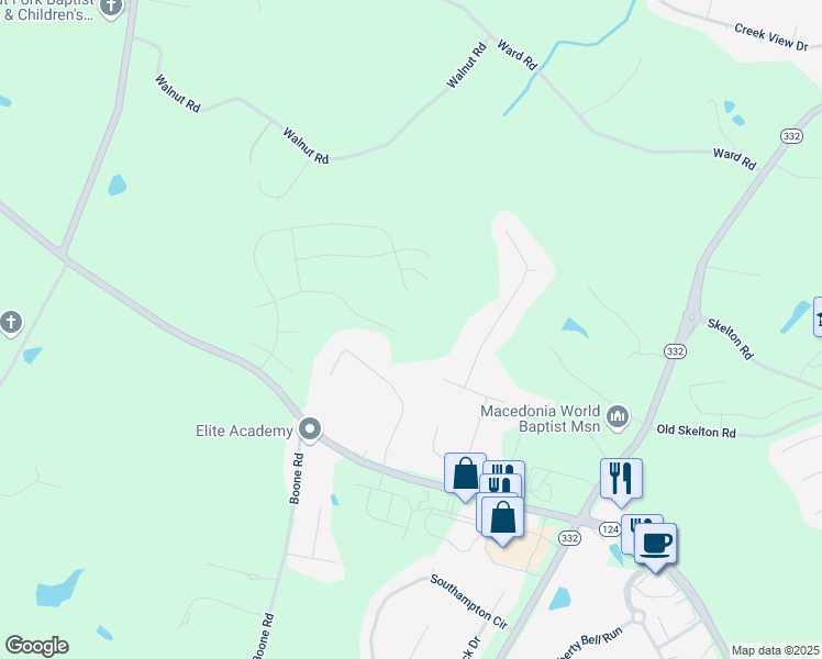 map of restaurants, bars, coffee shops, grocery stores, and more near 305 Pond Court in Hoschton