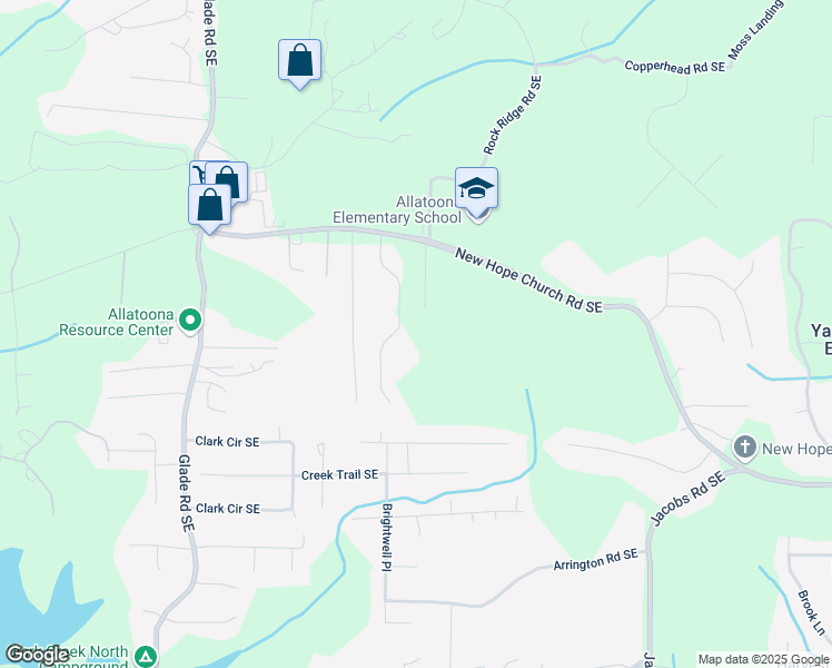 map of restaurants, bars, coffee shops, grocery stores, and more near 4219 New Hope Church Road Southeast in Acworth